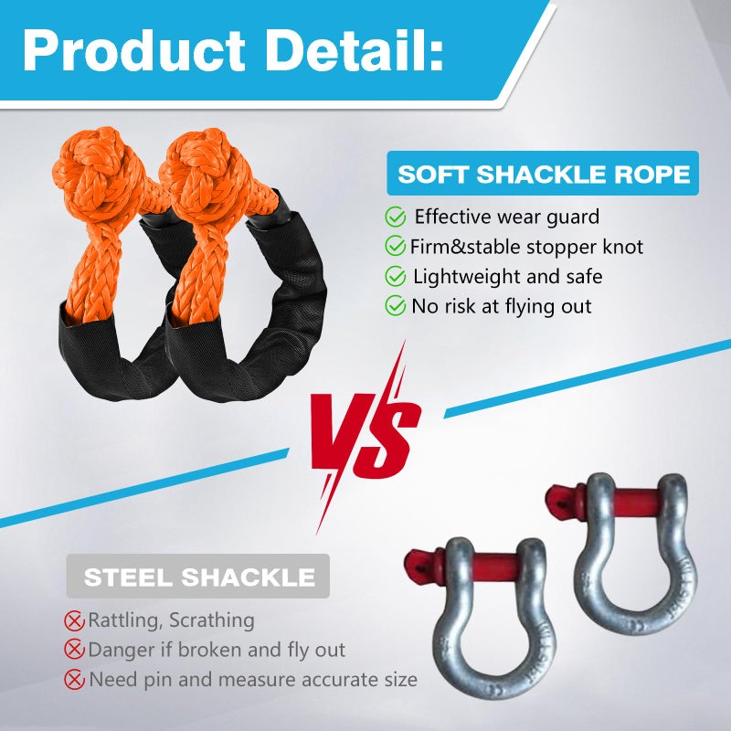 ZAMLIE 2 Pack Orange Soft Shackles 57,000 LBS Breaking Strength 1/2 inch X 22 inch with Protective Sleeve for Off-Road Sailing Trucks 4x4 UTV Synthetic Road Recovery Rope Soft Shackle for Recovery - Image 4